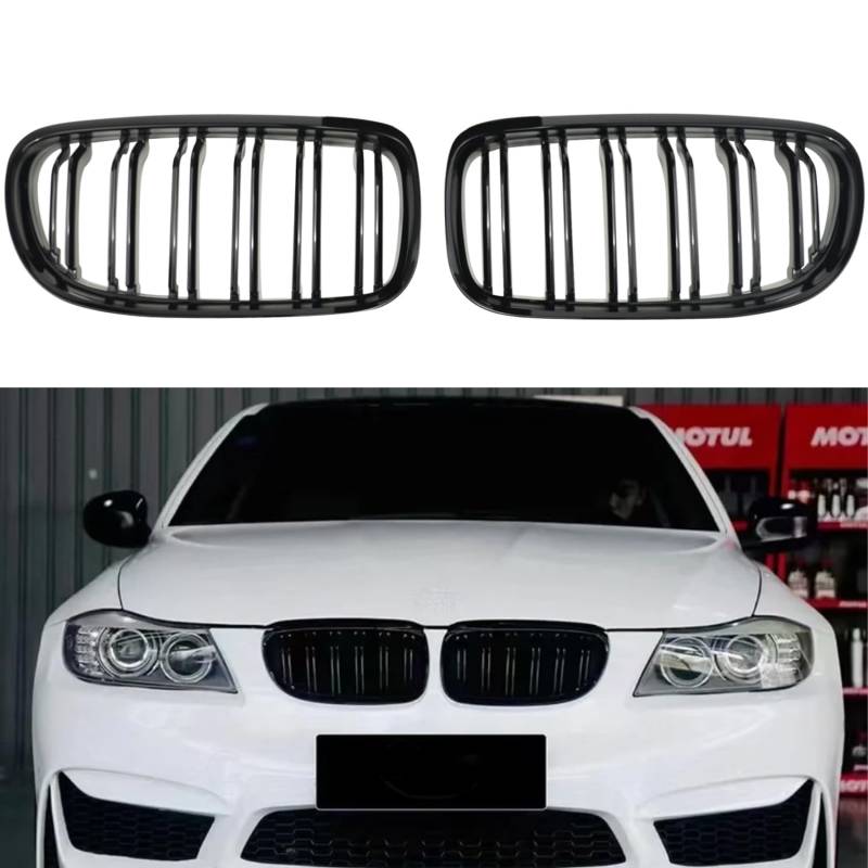 YIUBCZOQI E90 E91 Kühlergrille passend für BMW 3er E90 E91 LCI Bj Nieren Schwarz grill vorne 2009-2011 Doppellamellen Schwarzer Glanz von YIUBCZOQI