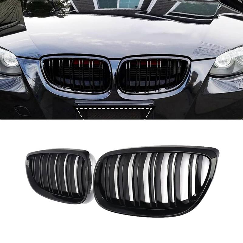 YIUBCZOQI E92 E93 Kühlergrill für BMW 3er E92 E93 nieren schwarz Facelift Nieren Coupe E92 E93 M3 Doppelsteg Schwarz 3er Grill 2006-2009 von YIUBCZOQI