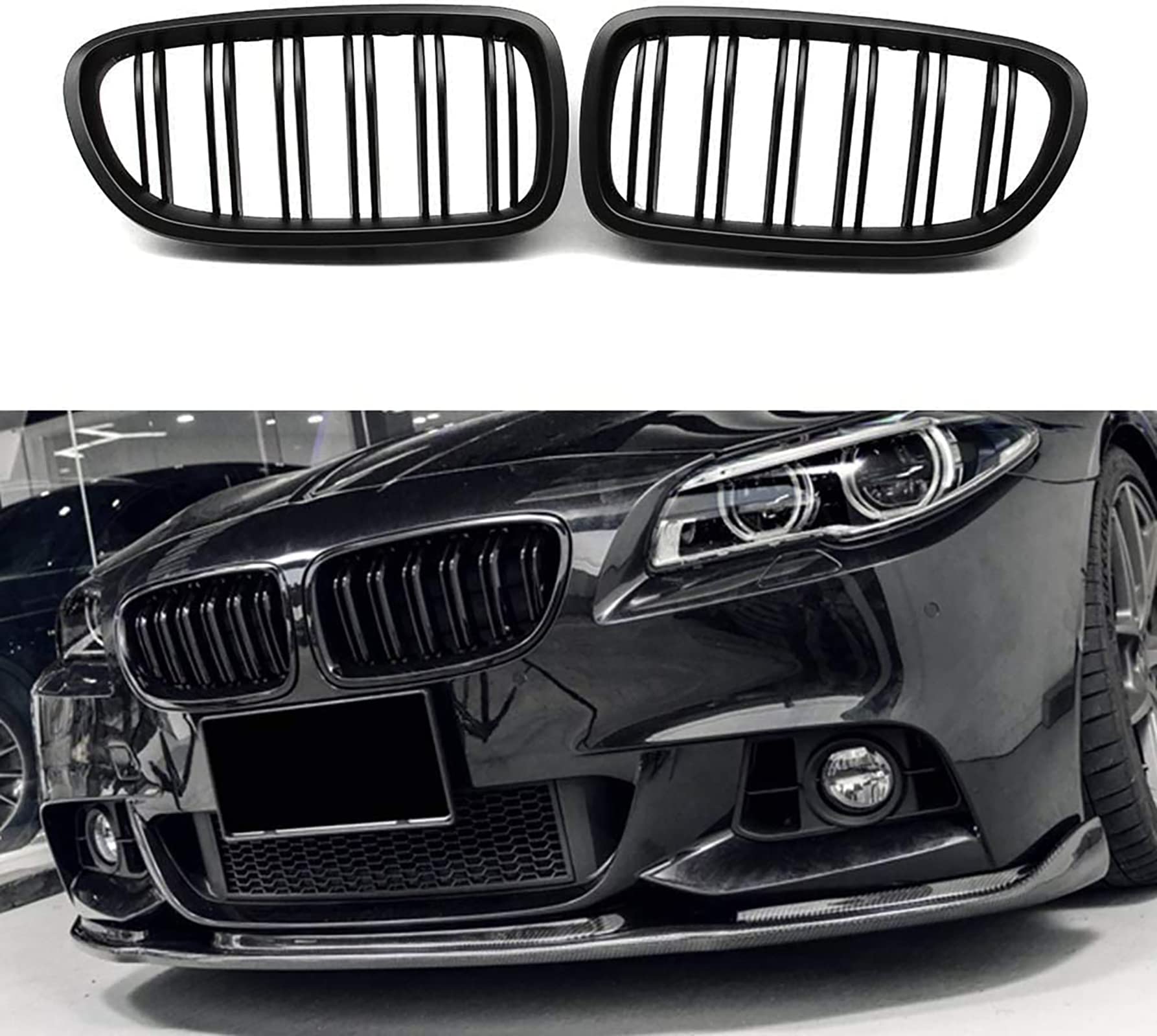 YIUBCZOQI F11 Nieren, F10 Nieren Schwarz Front Nieren F10 Kühlergrill für BMW 5 Serie F10 F11 M5 2010-2017 f10 Grill Schwarz Glänzend Doppel-Lamellen Grill von YIUBCZOQI