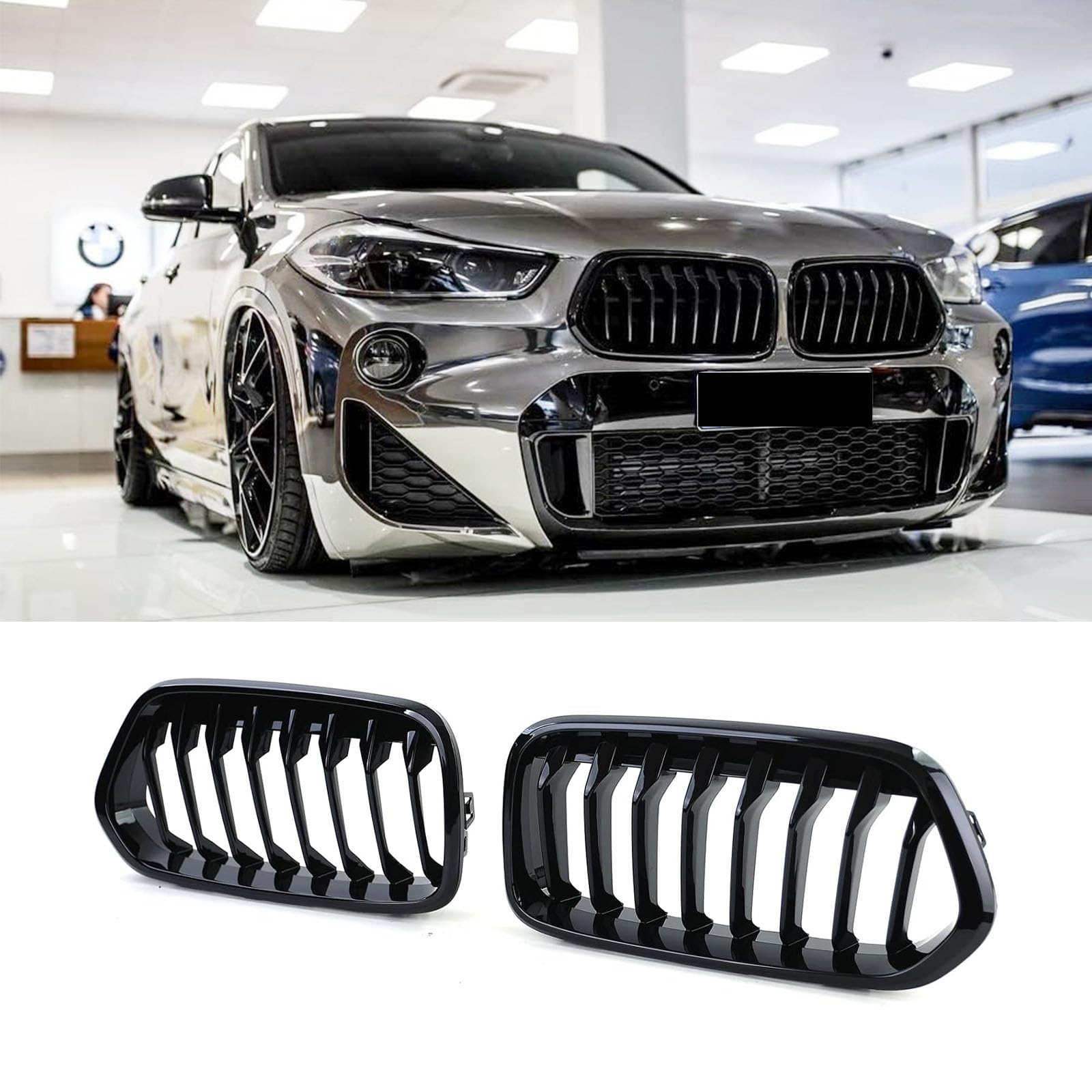 YIUBCZOQI F39 Front Kühlergrill für BMW X2 Serie F39 Grill Schwarz Doppel-Lamellen Grill 2018 2019 2020 2021 2022 von YIUBCZOQI