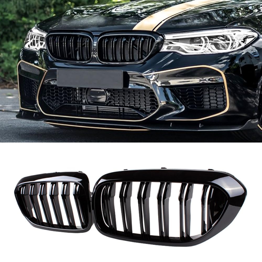 YIUBCZOQI G30 Kühlergrill, vorderer Nieren Grill passend für BMW 5er G30 G31Nieren Schwarz 2017-2020 (ABS-Doppellamellen, schwarz glänzende Grills) von YIUBCZOQI