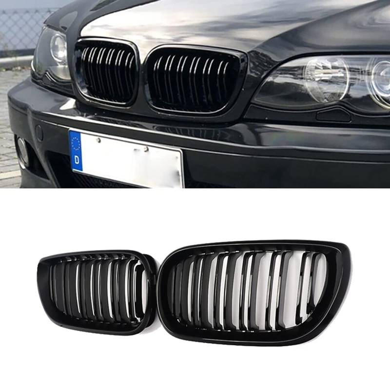 YIUBCZOQI E46 Nieren Schwarz, Kühlergrill Passend für BMW 3er E46 4 Door 4D 2002-2005 LCI Facelift Grill Glanz Schwarz Doppelsteg Sport Kühlergrill von YIUBCZOQI