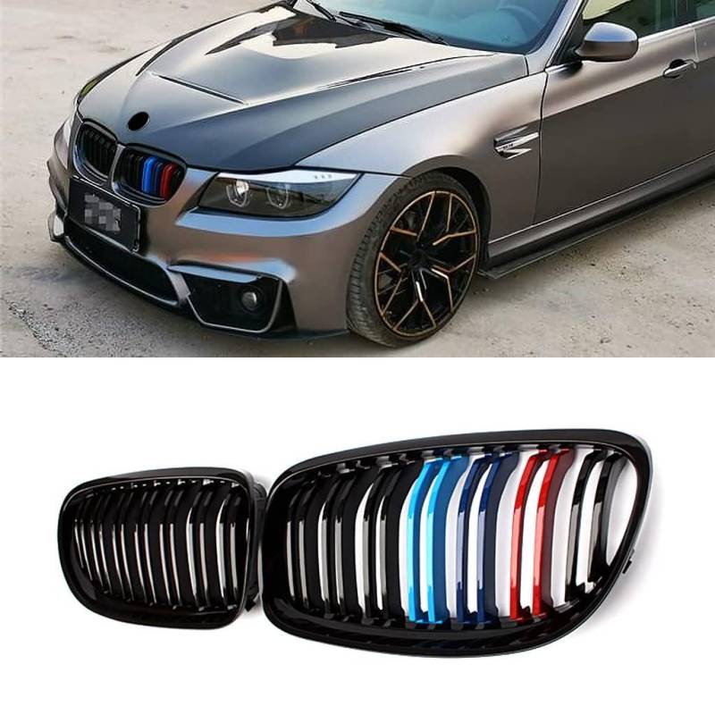 YIUBCZOQI Kühlergrill Passend für BMW E90 E91 LCI Bj 2009-2012 Glanz Kühler Front Doppel Rippen Grill Glänzend Nieren Doppelsteg Schwarz Grille Farben von YIUBCZOQI