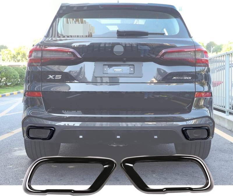 Edelstahl-Außenzubehör, Auspuff-Endrohr-Dekoration, Rahmenabdeckung für X5 G05 X7 G07 2019-2021 M Sport Version Autozubehör (schwarz) von YIWANG