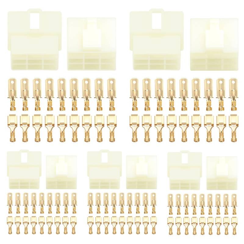 YIXISI 100 Stücke 9 Pin Automotive Elektrokabel Steckverbinder Kit, 6.3mm Pitch Männlich Weiblich Stecker Gehäuse und Pin Header Crimp Kabelklemmen, für Motorrad, Fahrrad, Auto, Boote von YIXISI