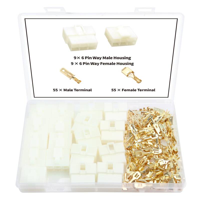 YIXISI 128 Stücke 6 Pin Automotive Elektrokabel Steckverbinder Kit, 6.3mm Pitch Männlich Weiblich Stecker Gehäuse und Pin Header Crimp Kabelklemmen, für Motorrad, Fahrrad, Auto, Boote von YIXISI