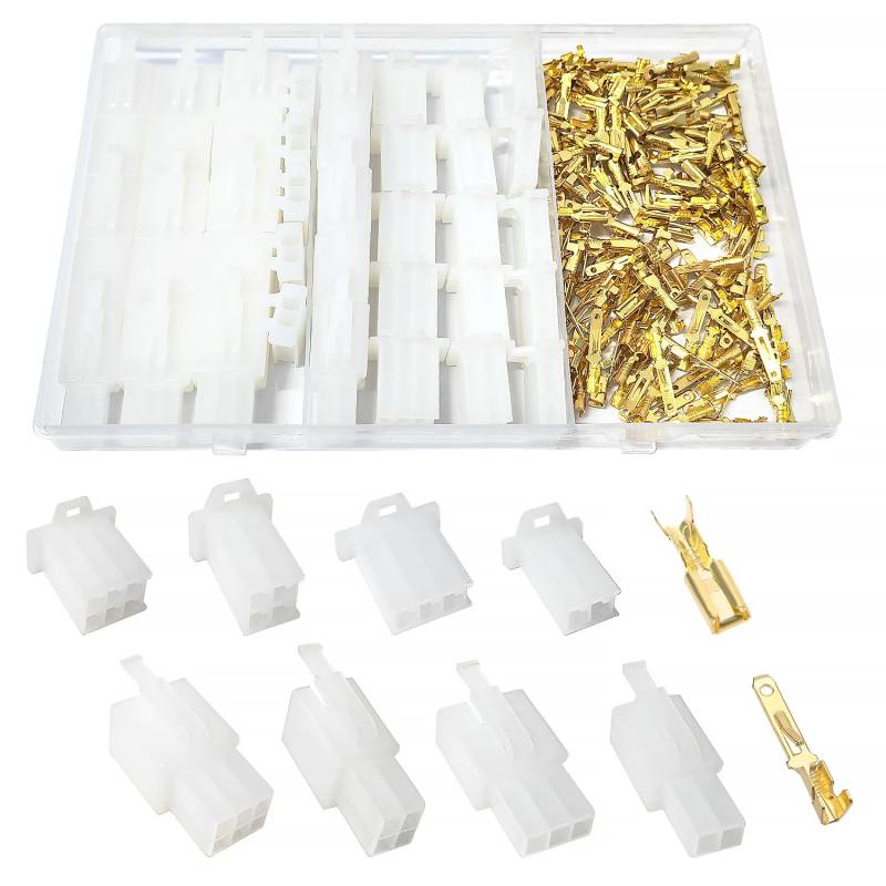 YIXISI 190 Stücke 2 3 4 6 Pin Automotive Elektrokabel Steckverbinder Kit, 2.8mm Pitch Männlich Weiblich Stecker Gehäuse und Pin Header Crimp Kabelklemmen, für Motorrad, Fahrrad, Auto, Boote (Weiß) von YIXISI