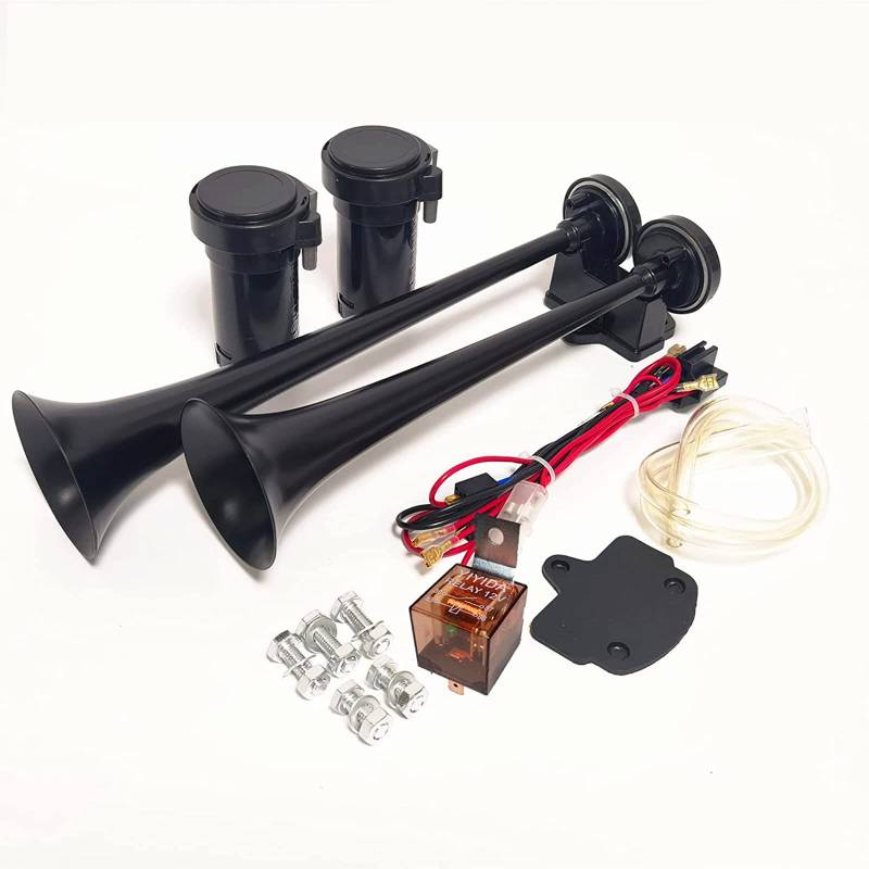 YIYIDA Autohupe Car Horn Lufthorn 12V Air Horn12V Schiffshupe mit hohem und niedrigem Ton 170db Drucklufthorn Schwarze LKW-Hupe Autolautsprecher mit Luftpumpe Trompete für 12V Wagen LKW Schiff etc von YIYIDA