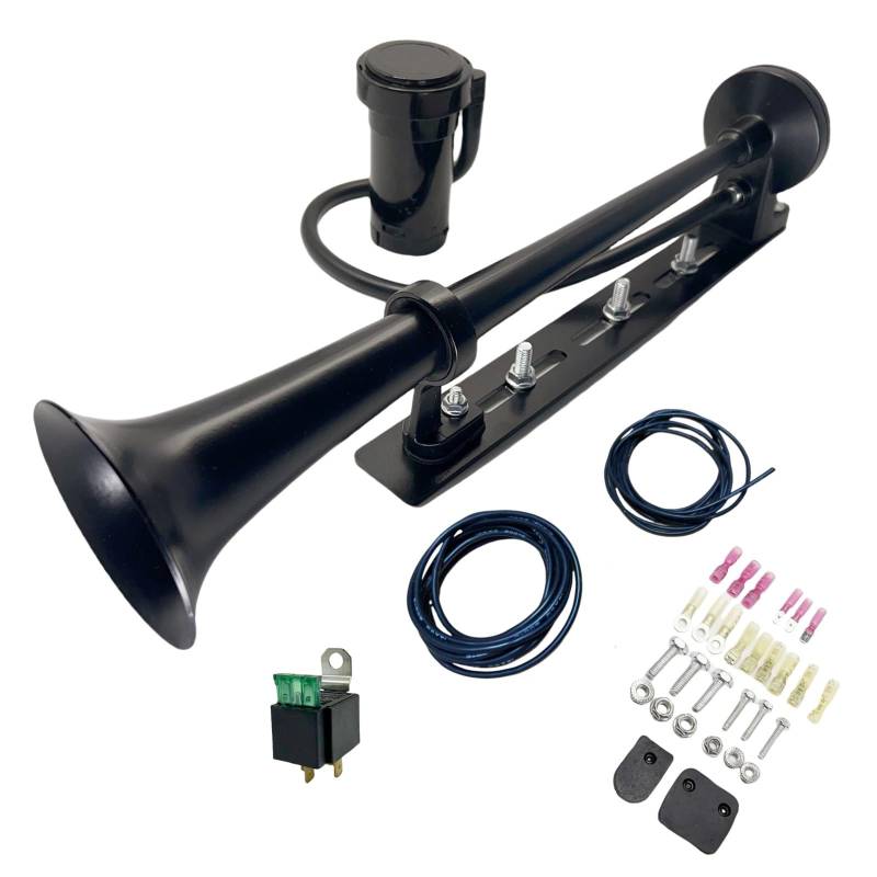 YIYIDA Auto Hupe LKW Hupe Lauter Lautsprecher Innovatives Design Lufthorn und einstellbare Installation car horn Chrom-Zink Trompete schwarz Air Horn mit Luftpumpe für 12V Auto LKW Boot ect von YIYIDA