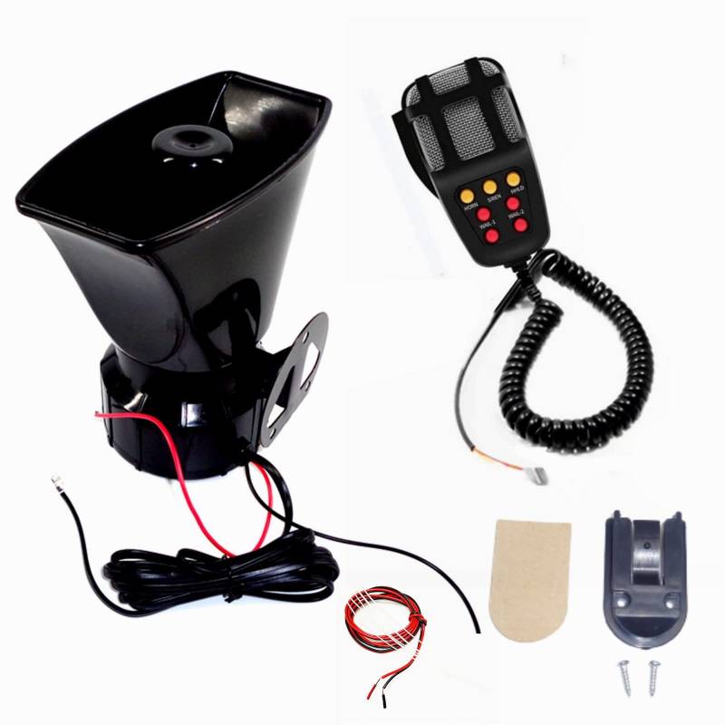 YIYIDA Auto Hupe Polizei Sirene 7 Ton Car Horn Lufthorn 130 db Auto Sirene Fahrzeug Hupe Notfall Sound Verstärker Hupe mit Mikrofon PA-Lautsprecher System Autoalarm für 24V Boot Auto Lastel etc von YIYIDA