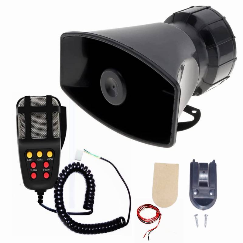 YIYIDA Auto Hupe Warnalarm Car Horn 130db Hupe Air Horn Notfall Sound Verstärker Auto Sirene mit Mikrofon PA Lautsprecher System 7 Tone Megafon LKW Hupe für 12V Auto LKW Boot etc von YIYIDA
