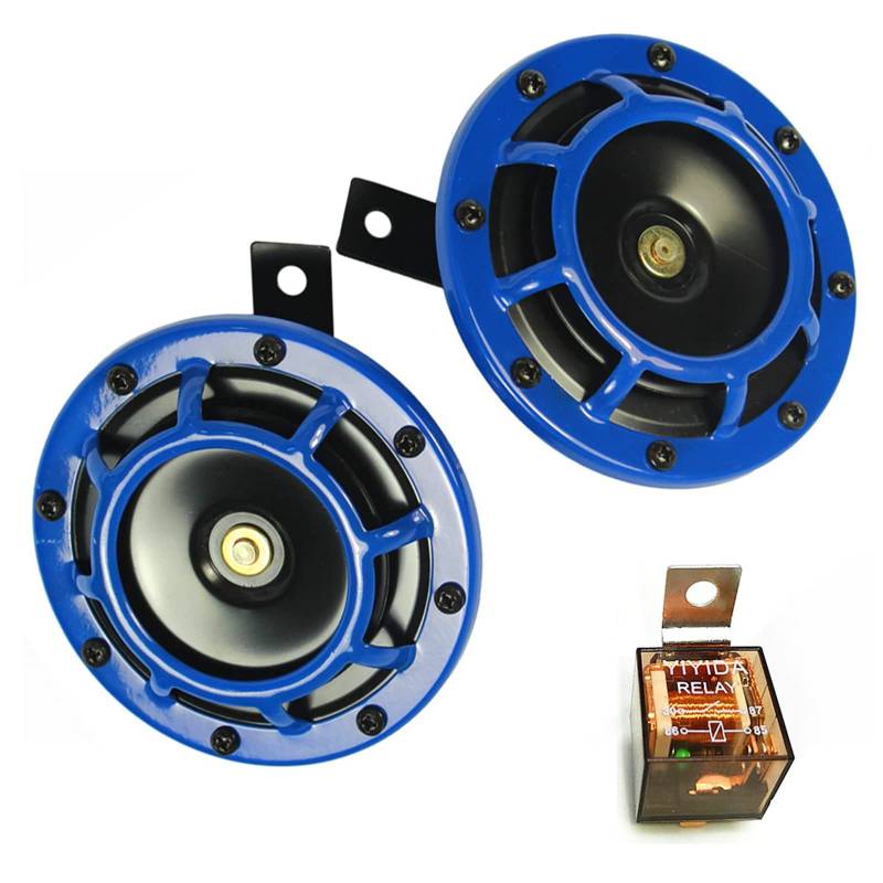 YIYIDA Elektrische Hupe 12V - Blaue Lufthupe Hochton und Tiefton Metall Twin Horn Kit 135DB für Auto, LKW, Motorrad, Boot, SUV von YIYIDA