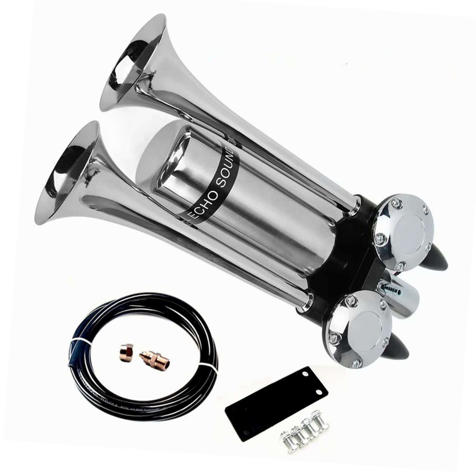 YIYIDA Autohupe 175DB, Edelstahl, Silber und Schwarz, 12V/24V, Universelle Passform, VEHICLE_HORN, max. 175 decibels, YYDA833 YIYIDA Autohupe 175DB, Edelstahl, Silber und Schwarz, 12V/24V, Universelle Passform, VEHICLE_HORN, max. 175 decibels, YYDA833 von YIYIDA