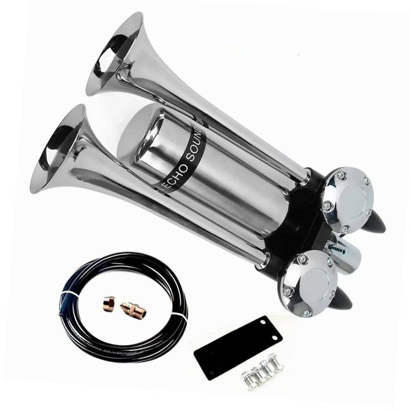 YIYIDA Autohupe 175DB, Edelstahl, Silber und Schwarz, 12V/24V, Universelle Passform, VEHICLE_HORN, max. 175 decibels, YYDA833 von YIYIDA
