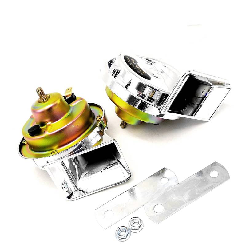 YIYIDA Autohupe Elektrische 115DB Doppeltöne Wasserdichtes Horn Mit Metallhalterung - Hochton und Tiefton für 12V Motorrad, Yacht, LKW - Silber von YIYIDA
