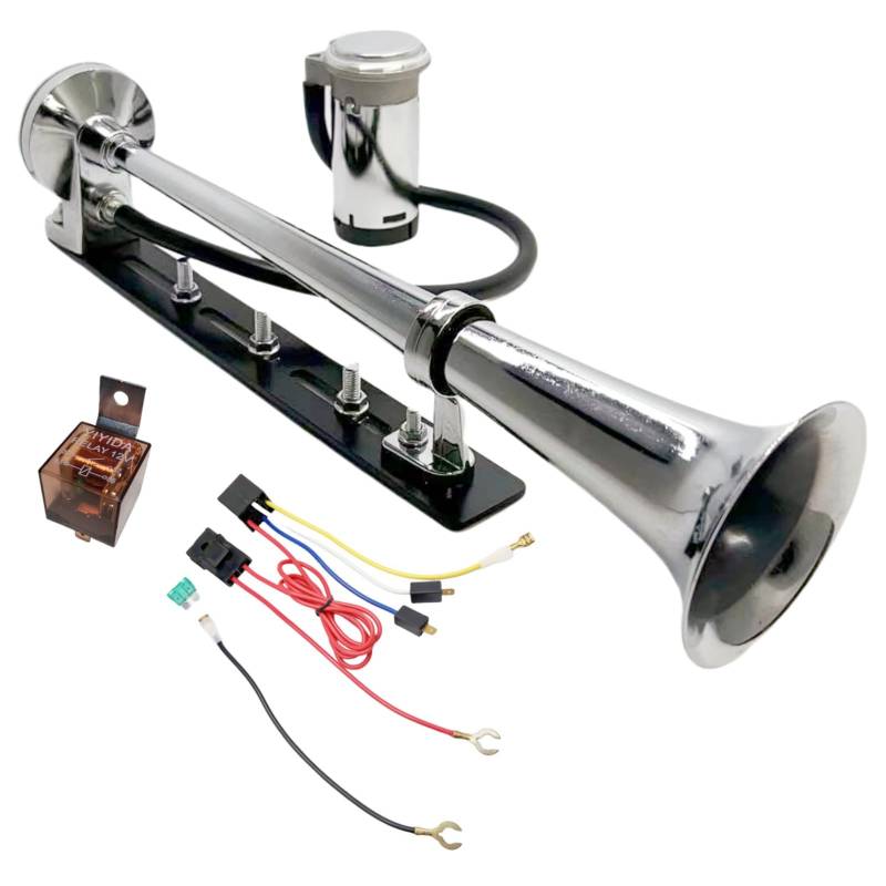 YIYIDA Autohupe LKW Hupe Lauter Lautsprecher Lufthupe silber Einstellbares Installationszubehör Air horn Chrom Zink Trompete Lufthorn Car horn für 12V LKW Lastwagen Boot Auto ect von YIYIDA