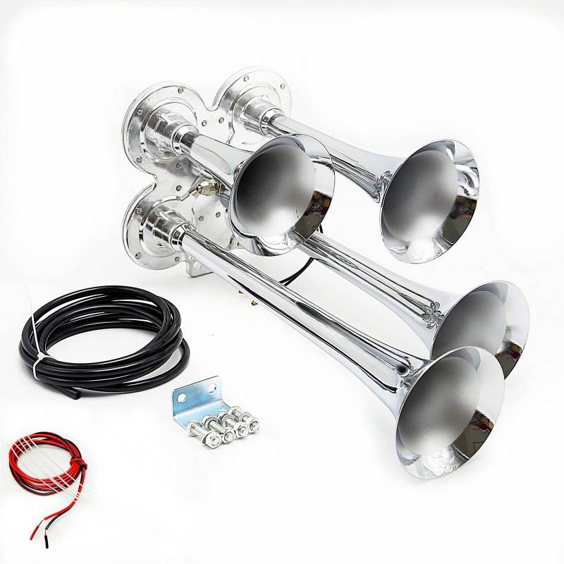 YIYIDA Car Horn Autohupe Silber LKW Hupe Horn 12V Lufthorn Lautsprechermagnetventil Air Horn Autohupe für 12V Auto LKW trainiert Boote mit von YIYIDA