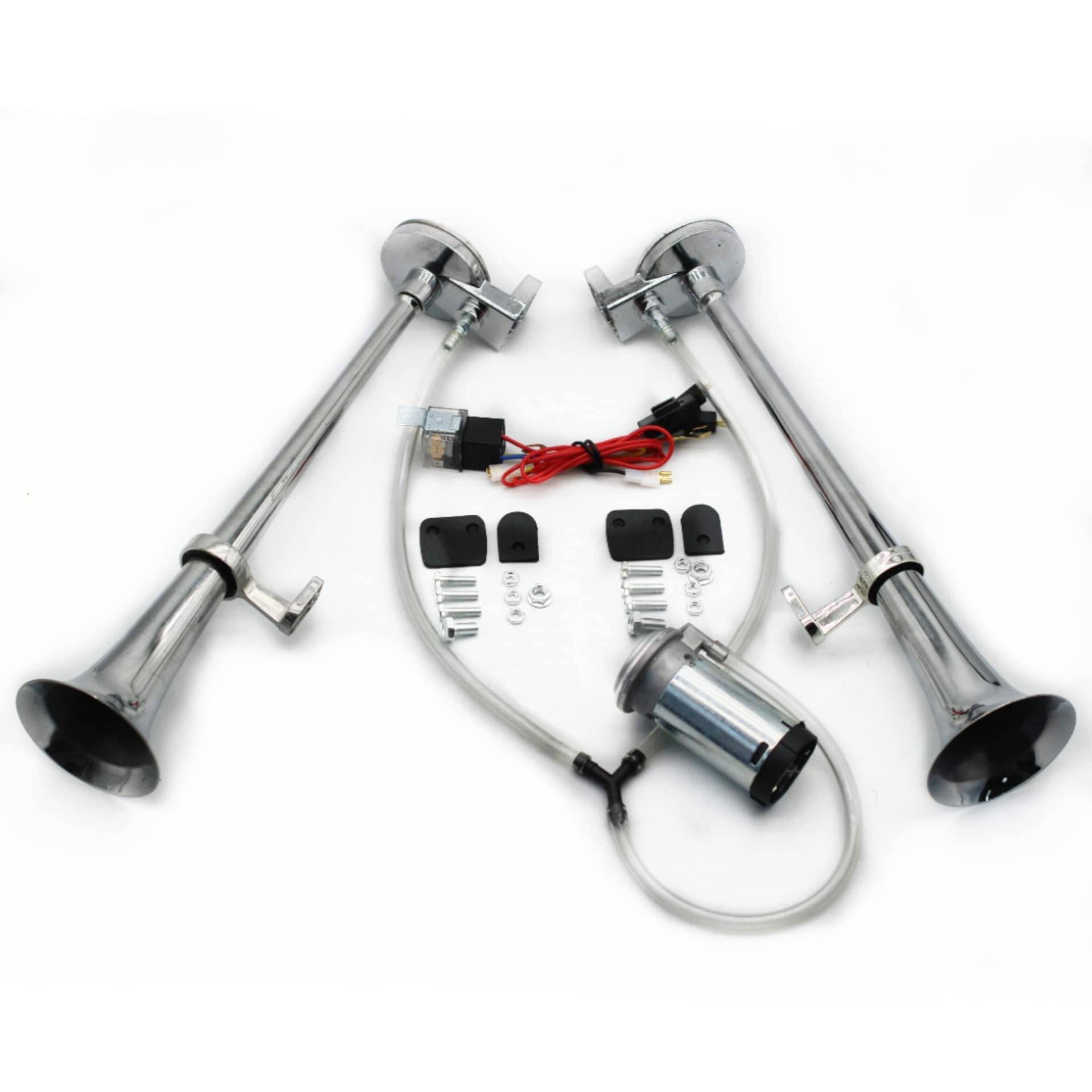 YIYIDA Autohupe Trompete Schiff Horn Chrom Zink 165db Elektrisches Silber 12V High und Low Tone Wasserdichtes Doppelrohr Lufthorn für Auto LKW Yacht etc von YIYIDA