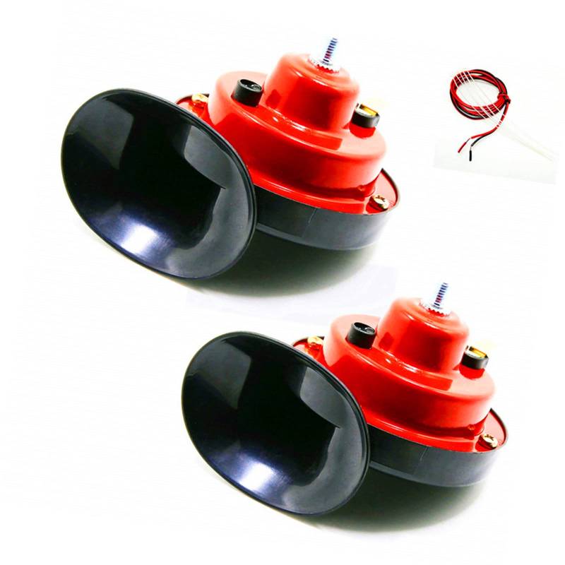 YIYIDA Elektrische Autohupe Car Horn LKWhupe Autohupe 2 Stück Elektrische Hupe laute elektrische 130 DB Lufthupe wasserdicht rotes Hoch und Tieftonhorn mit Halterung für 12V Motorrad Auto LKW etc von YIYIDA