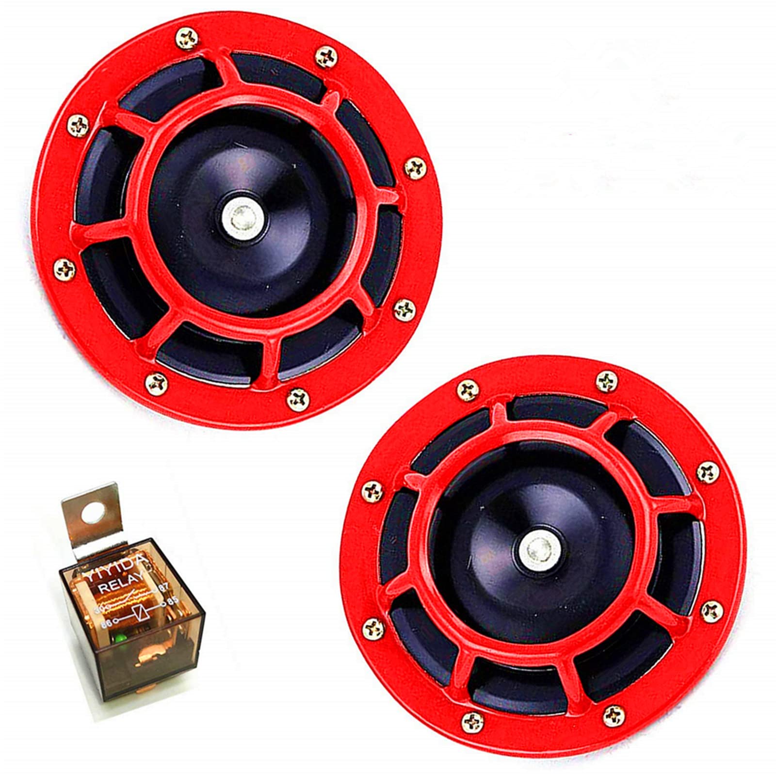 YIYIDA Car Horn Autohupe12V 135DB Disc Typ Auto Hupe Super laut High und Low Twin Horn Kit Metall lufthupe mit Halterung eletrisches Autohupe für Auto, Geländewagen LKW Vans Motorräde Boote SUV etc von YIYIDA