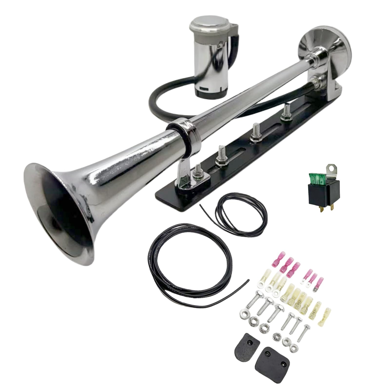 YIYIDA Luft Horn Car Horn LKW Hupe Innovatives Design und justierbares Zubehör Lauter Lautsprecher 150db Silber Chrom Zink Einzelne Trompete Auto Hupe mit Kompressor für 12V Auto LKW Boot ect von YIYIDA