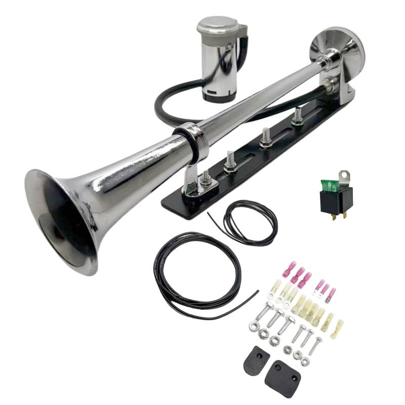 YIYIDA Luft Horn Car Horn LKW Hupe Innovatives Design und justierbares Zubehör Lauter Lautsprecher 150db Silber Chrom Zink Einzelne Trompete Auto Hupe mit Kompressor für 12V Auto LKW Boot ect von YIYIDA