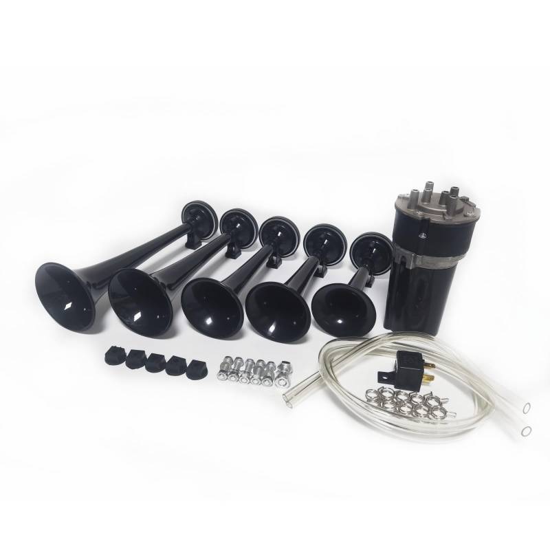 YIYIDA Lufthupe Autohupe Car Horn Musikhupe Dixie Lautsprecher 165db Air Horn schwarz Five Tube Trompete Wasserdichtes Mehrfrequenzhorn mit Luftpumpe LKW Hupe Auto Horn für 12V Auto LKW Schiff ect von YIYIDA