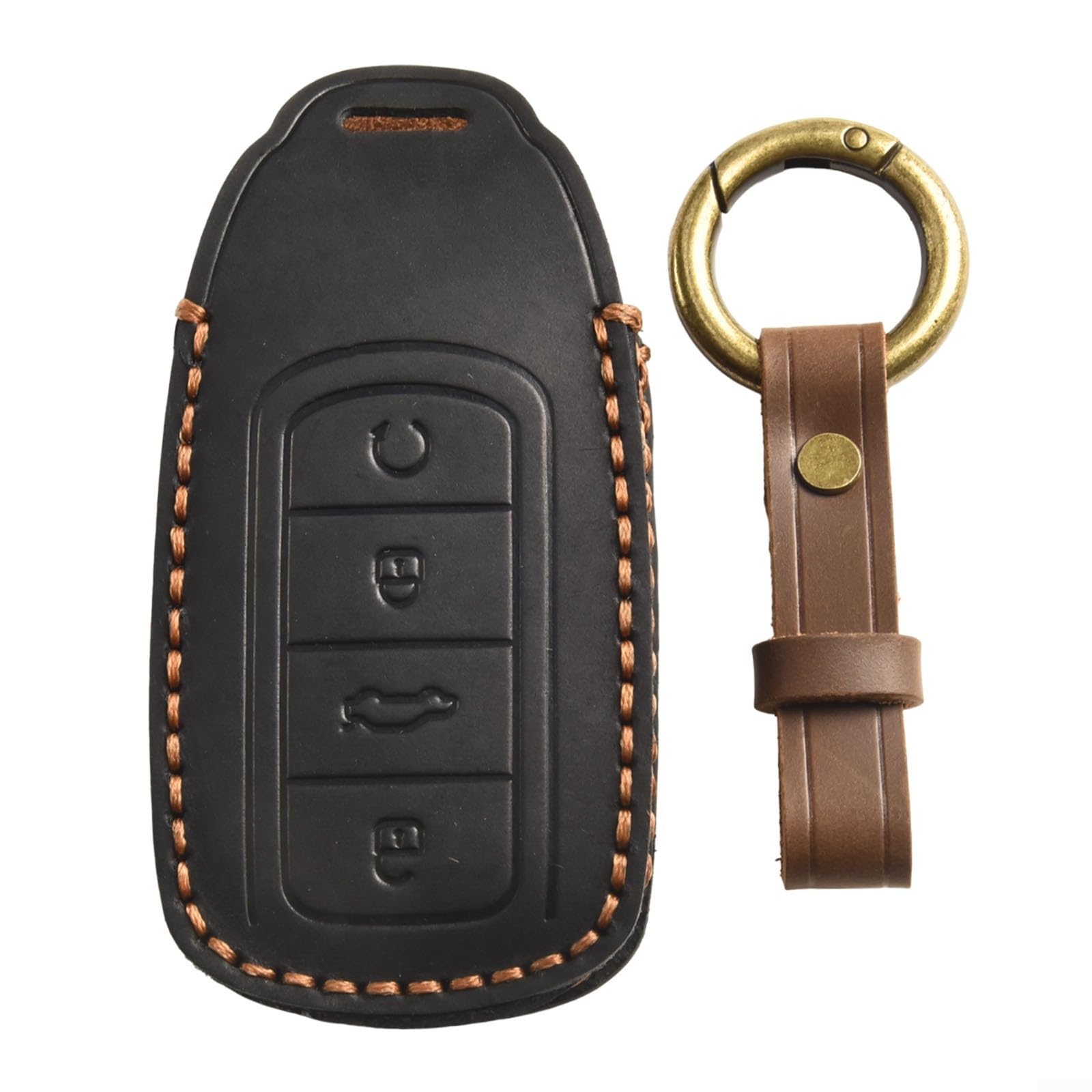 Handgefertigte Leder-Schlüsselhülle für Chery 5 schwarze Fernbedienung mit 4 Tasten, stoßdämpfendes dekoratives Autozubehör Handgefertigte Leder-Schlüsselhülle für Chery 5 schwarze Fernbedienung mit 4 Tasten, stoßdämpfendes dekoratives Autozubehör von YJDOORPLAY