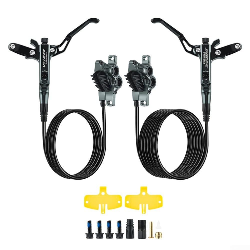 Mountainbike-Bremskraft verbessert durch hydraulisches Vierkolben-Scheibenbremssystem, hergestellt aus 6061 Aluminiumlegierung (schwarz) von YJDOORPLAY