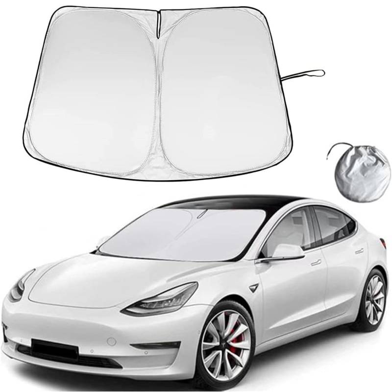 YJMOTOR Windschutzscheiben-Sonnenschutz für Modell 3 Y 2016–2023, Tesla-Auto-Frontscheiben-Visier, blockiert UV-Strahlen und schützt das Innen-Autozubehör von YJMOTOR