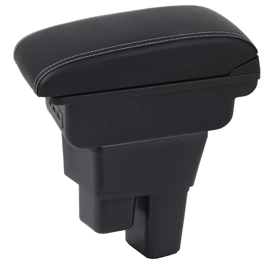 Auto Armlehnen für Fit Jazz 2009-2013 Doppelschicht Mittelkonsole Große Aufbewahrungsbox mit 3 USB-Ladeanschluss Schwarz mit weißen Nähten Auto Armlehnen für Fit Jazz 2009-2013 Doppelschicht Mittelkonsole Große Aufbewahrungsbox mit 3 USB-Ladeanschluss Schwarz mit weißen Nähten von YJYWZH