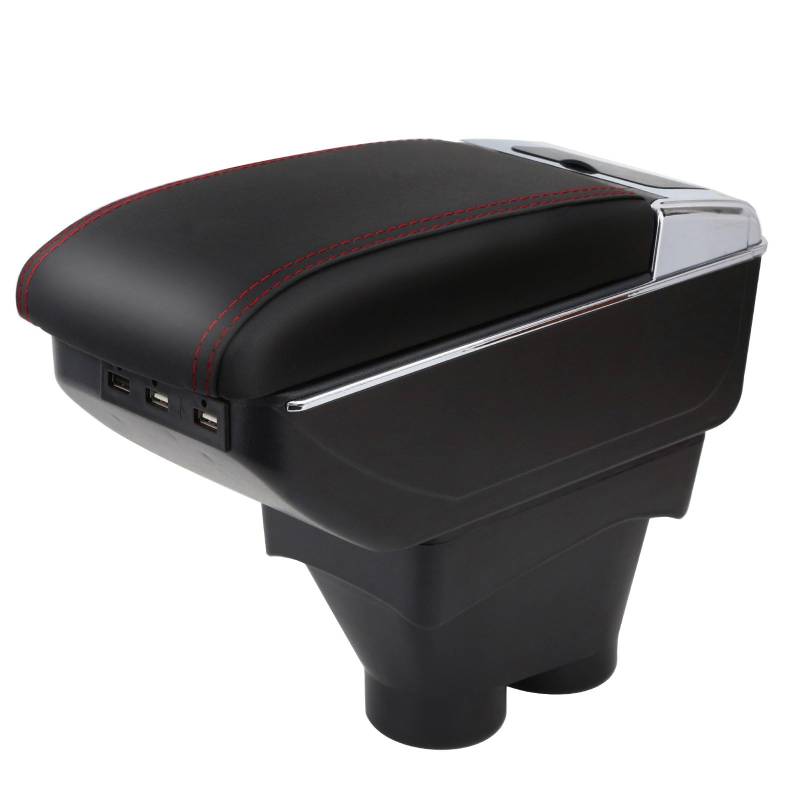 YJYWZH Compatible with Peugeot 208 Armlehnen 2013-2018 Mittelkonsole Armlehne Aufbewahrungsbox Doppelschicht Mit Getrankehalter (Rot) von YJYWZH