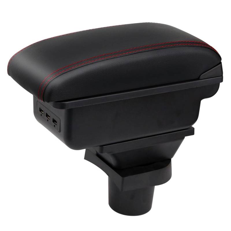 YJYWZH für VW Up 2009-2020 Armlehnen Mittelarmlehne mit Große Ablagefach und USB-Anschluss Autozubehör Konsole Armauflage Rot Stiche von YJYWZH