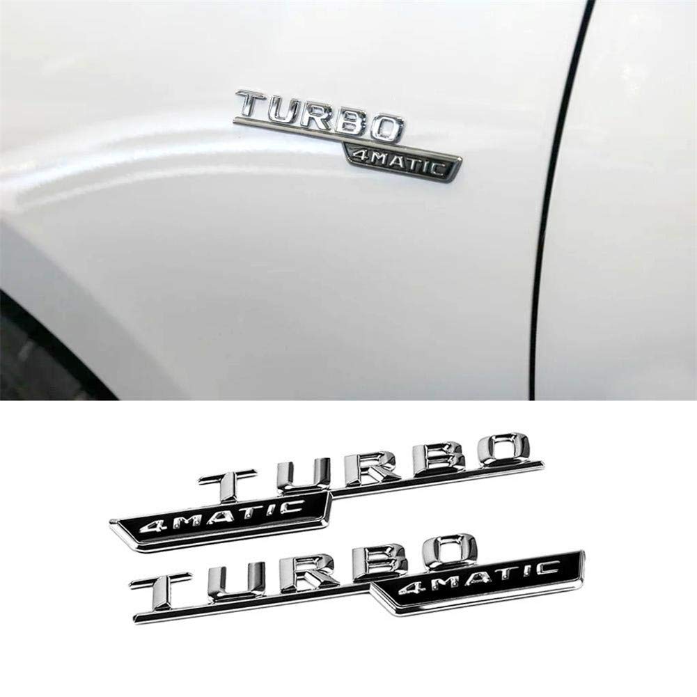 1Pair Turbo 4MATIC Emblem Logo Side Fender-Aufkleber Für Mercedes Benz AMG A180 W176 W169 A200 A250 A209 A45 W221 A160 GLE CLK,Bright silver von YK ZAOOER