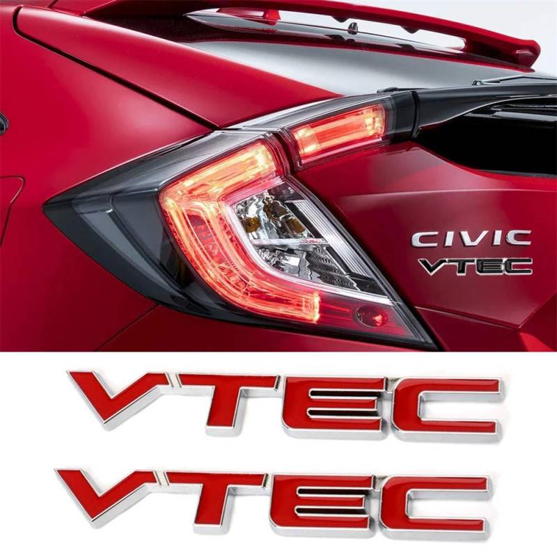 VTEC Emblem Auto-Heck-Trunk Badge Logo-Abziehbild-Aufkleber Für Honda Civic Metal City HR-V CR-Z FCX BRV Treiber Vezel,Rot von YK ZAOOER