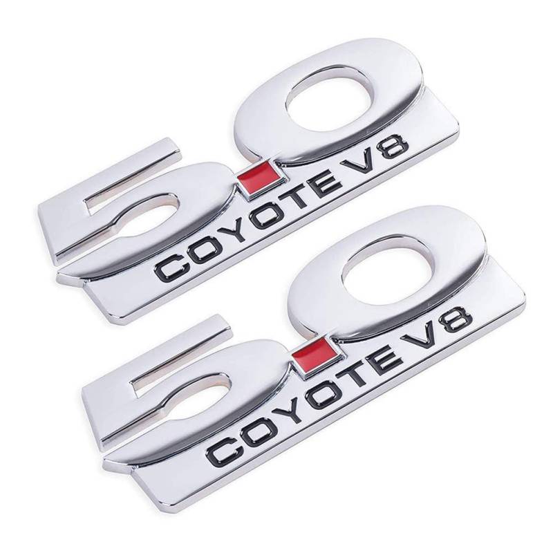 YK ZAOOER 2Pack 5.0 Coyote V8 3D-Emblem-Abziehbild-Aufkleber Ersatz Für Ford Mustang F150 F250 F350,Silber von YK ZAOOER