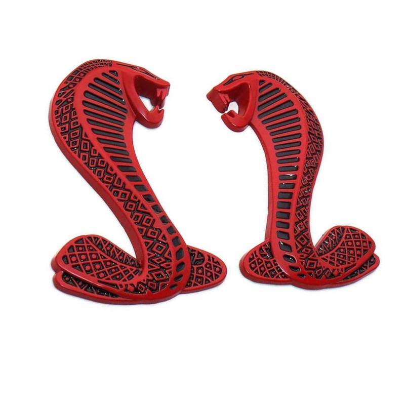 YK ZAOOER 3D Metall Shelby Cobra Snake Emblem-Abzeichen-Aufkleber Aufkleber für Ford Mustang Sport (Links & rechts) 2er Set,Black red von YK ZAOOER