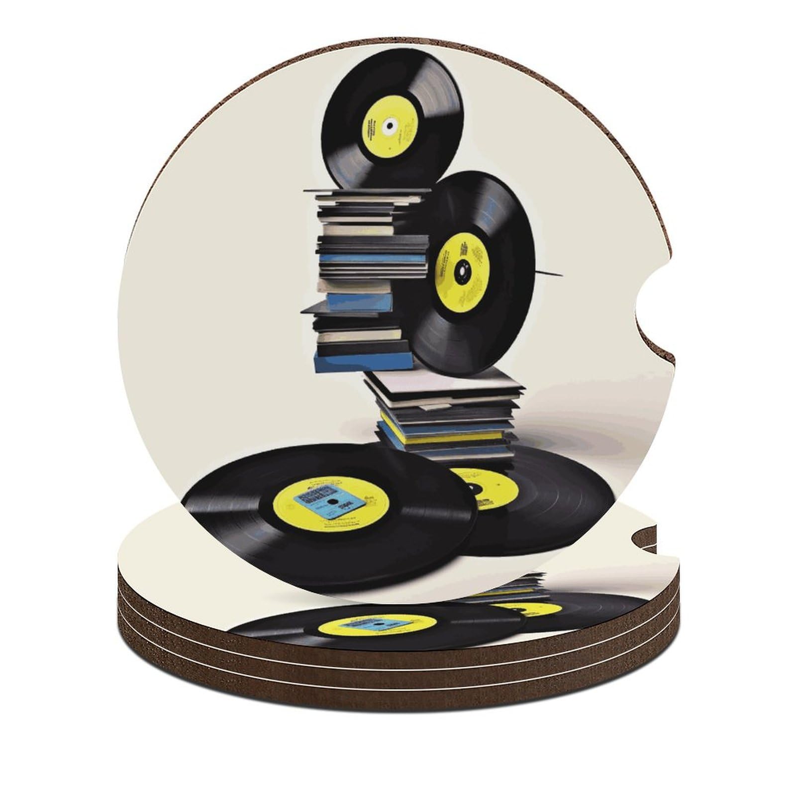 Auto-Untersetzer, universell, rutschfest, Vinyl-Schallplatten und Klebebänder, Auto-Getränkehalter, Untersetzer, Auto-Innenzubehör, für Damen und Herren, 4 Stück Auto-Untersetzer, universell, rutschfest, Vinyl-Schallplatten und Klebebänder, Auto-Getränkehalter, Untersetzer, Auto-Innenzubehör, für Damen und Herren, 4 Stück von YKLBV