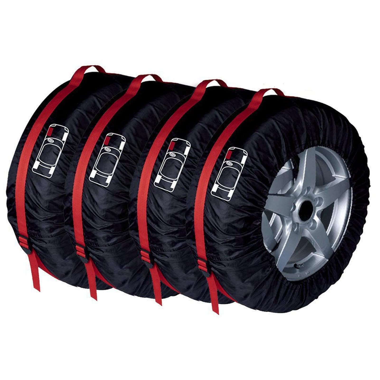 YLONN Reifenschutzhülle, 4pcs Reifentasche Universal, wasserabweisend, waschbar, für sauberen Transport und sichere Aufbewahrung (Rot,L:19-23'') von YLONN