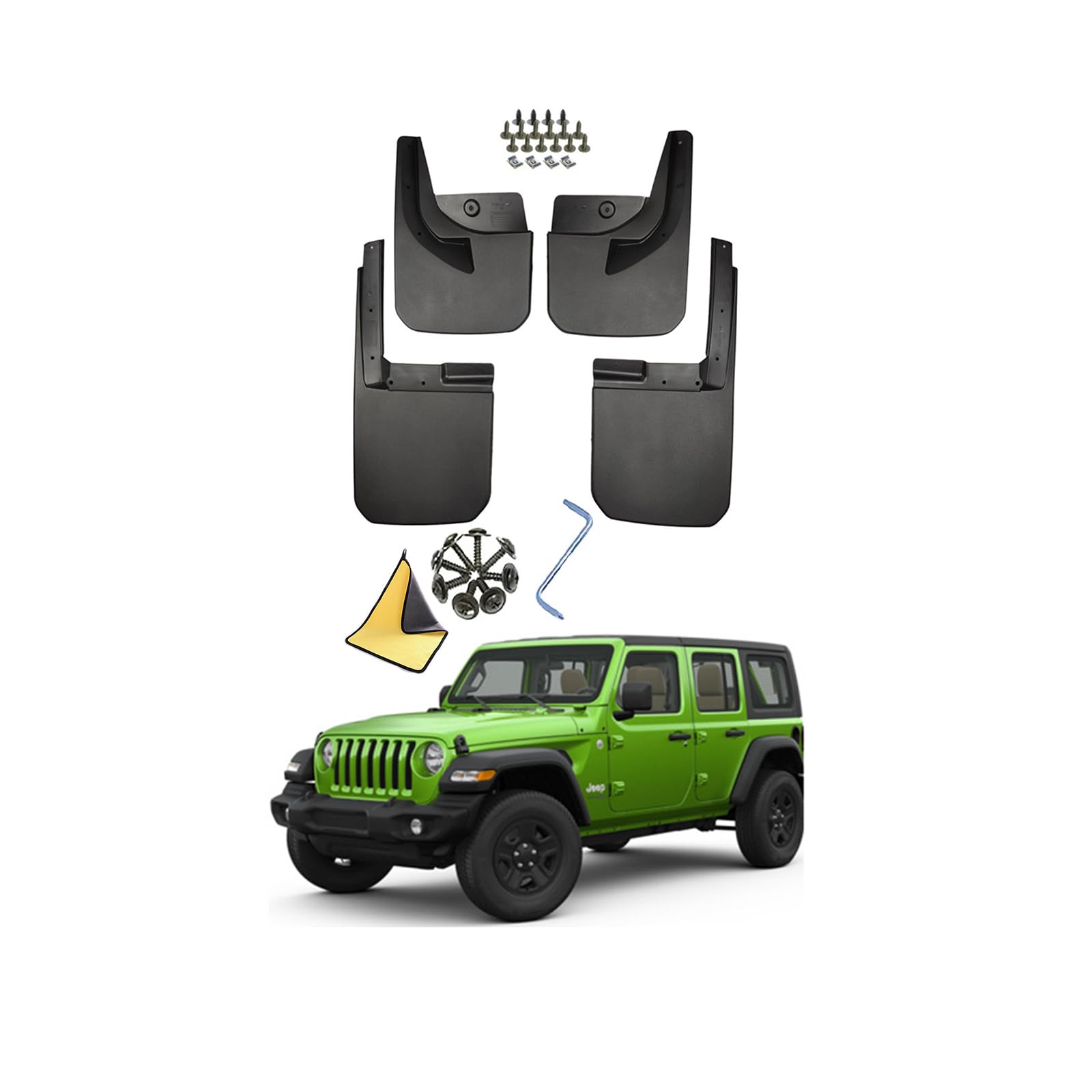 Auto Schmutzfänger Kotflugel für J-eep Wrangler JL JK 2008-2023 Custom Vordere Hintere Spritzschutz Gümmi Kotflügelschutz Radabdeckungen Fender Mud Guard Flaps,Senden 1 Autowaschtuch,2019~2023 von YLOXFW