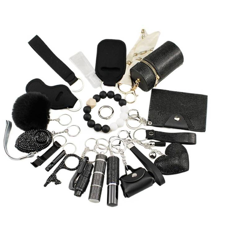 YLSHG Sicherheits-Schlüsselanhänger-Set für Damen, Armband, Schlüsselanhänger, Pfeife und Pompon, Schwarz, Standard von YLSHG
