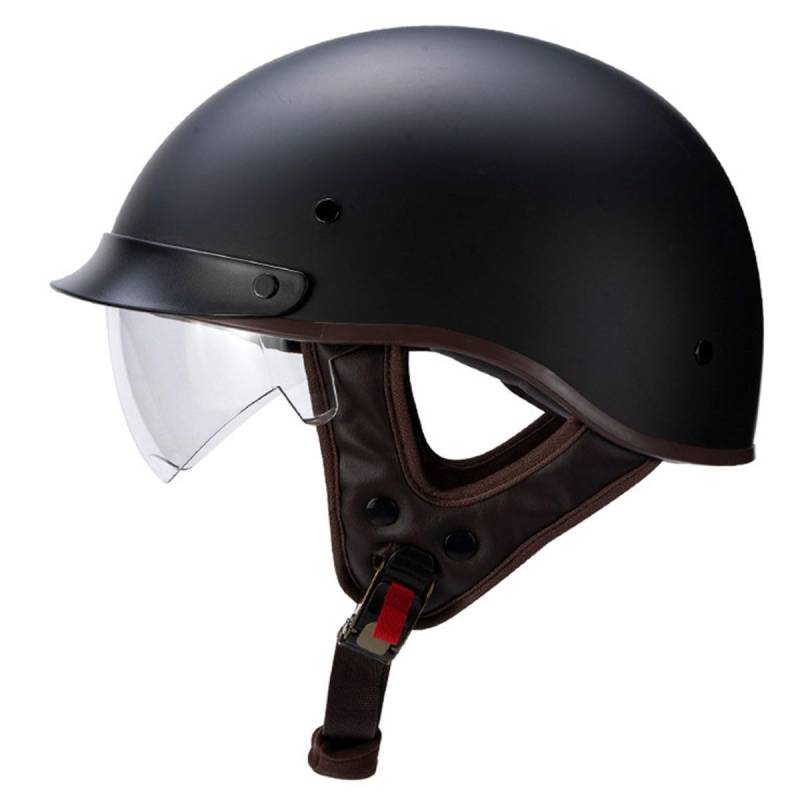 Halbschalenhelm Brain-Cap Halbschale Jet-Helm ECEDOT-Zulassung Roller-Helm Scooter-Helm Retro Half Helm mit Built-in Visier für Cruiser Chopper Biker Moped 1,M=57~58cm von YMCXZDP