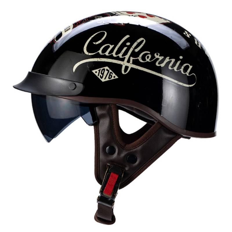 Halbschalenhelm Brain-Cap Halbschale Jet-Helm ECEDOT-Zulassung Roller-Helm Scooter-Helm Retro Half Helm mit Built-in Visier für Cruiser Chopper Biker Moped 11,M=57~58cm von YMCXZDP