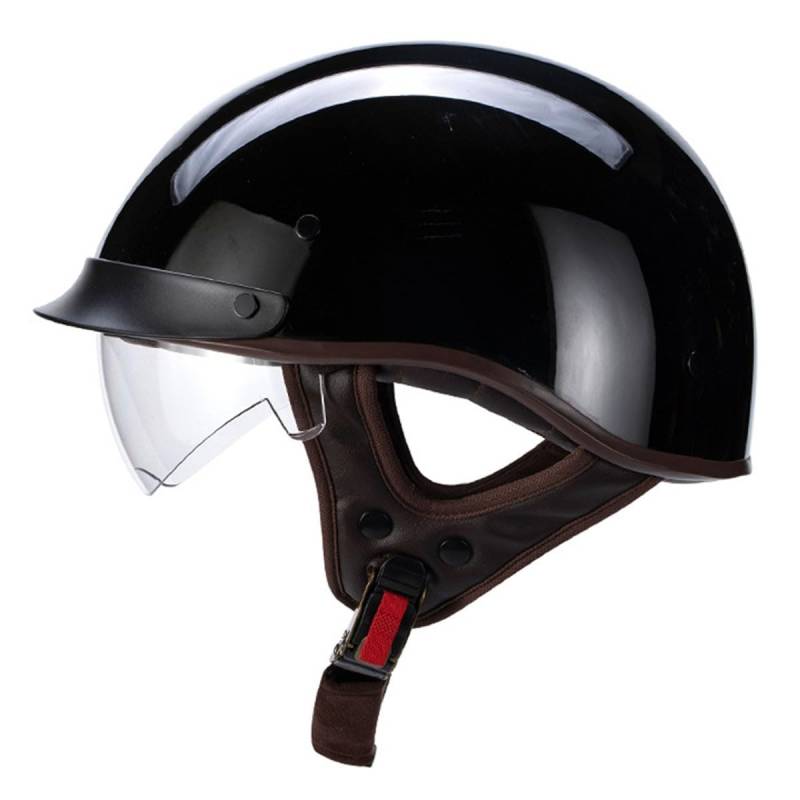 Halbschalenhelm Brain-Cap Halbschale Jet-Helm ECEDOT-Zulassung Roller-Helm Scooter-Helm Retro Half Helm mit Built-in Visier für Cruiser Chopper Biker Moped 2,XL=61~62cm von YMCXZDP