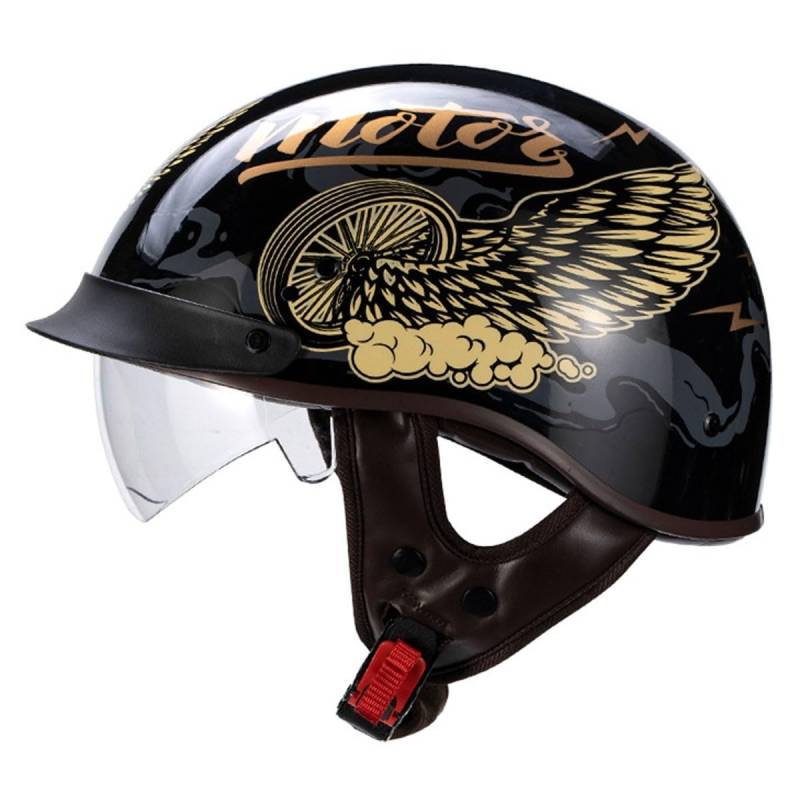 Halbschalenhelm Brain-Cap Halbschale Jet-Helm ECEDOT-Zulassung Roller-Helm Scooter-Helm Retro Half Helm mit Built-in Visier für Cruiser Chopper Biker Moped 4,L=59~60cm von YMCXZDP