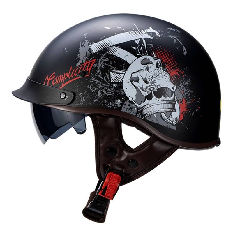 Halbschalenhelm Brain-Cap Halbschale Jet-Helm ECEDOT-Zulassung Roller-Helm Scooter-Helm Retro Half Helm mit Built-in Visier für Cruiser Chopper Biker Moped 5,XXL=63~64cm von YMCXZDP