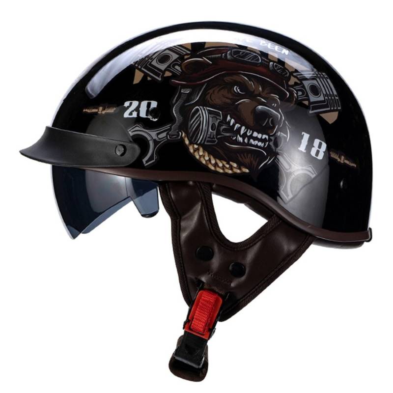 Halbschalenhelm Brain-Cap Halbschale Jet-Helm ECEDOT-Zulassung Roller-Helm Scooter-Helm Retro Half Helm mit Built-in Visier für Cruiser Chopper Biker Moped 7,XXL=63~64cm von YMCXZDP