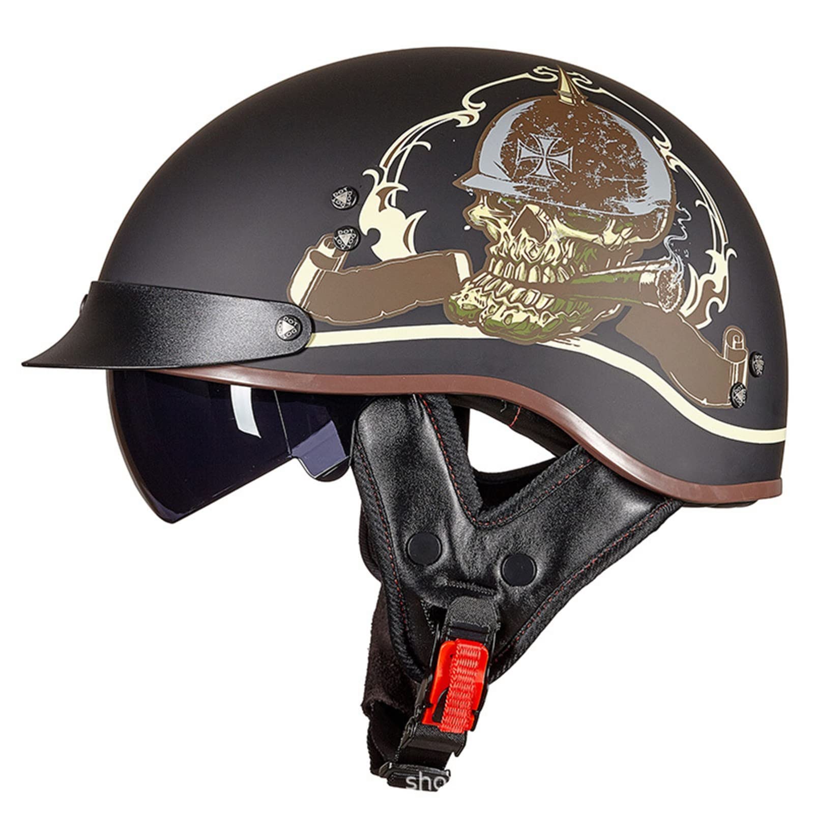 Halbschalenhelm DOT/ECE-Zertifizierter Jethelm Retro mit Visier Motorrad-Helm Brain-Cap Halbschale Retro Roller Helm Moped Halbschale Scooter-Helm Retro Half Helm ​für Cruiser Chopper 15,XL von YMCXZDP