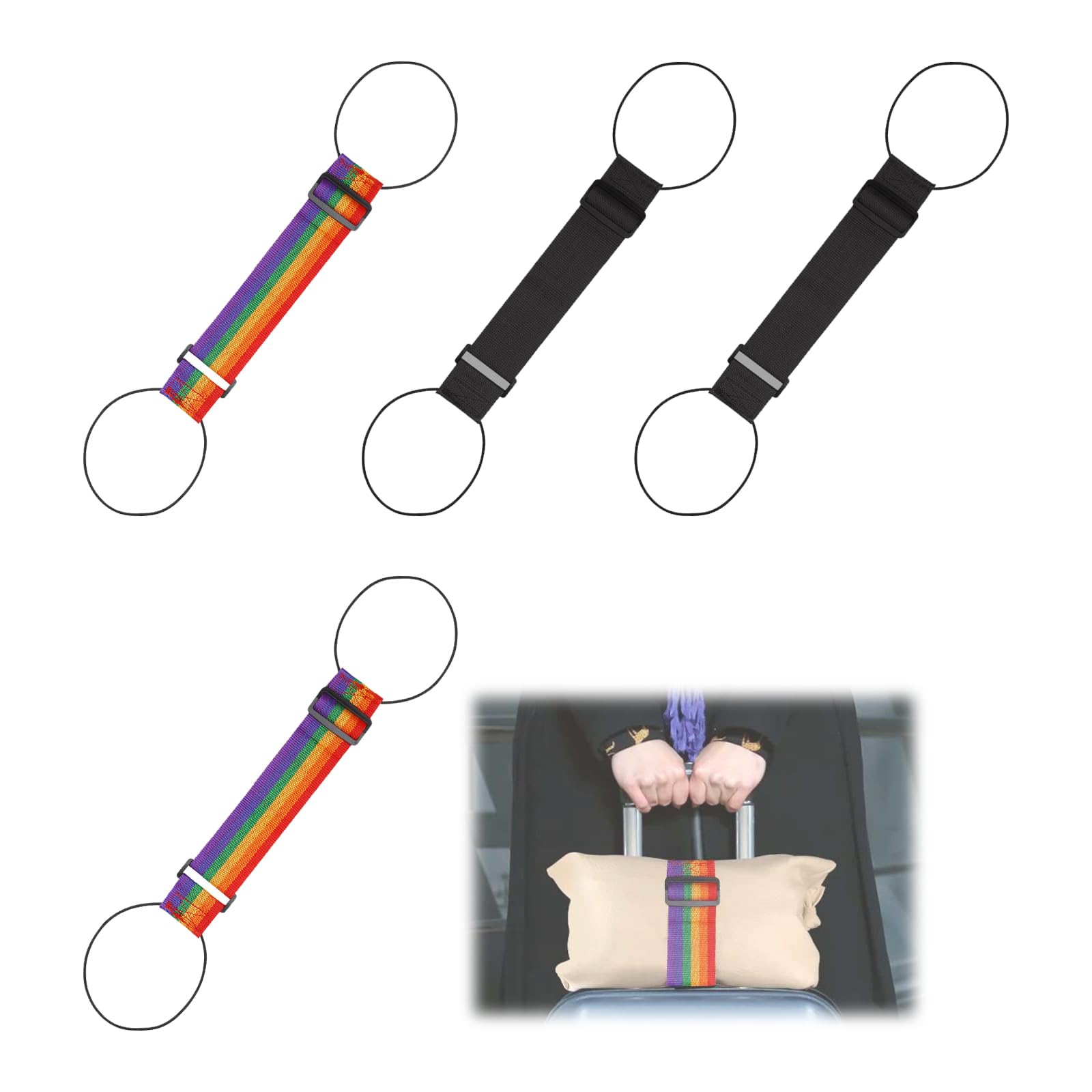 4 Stück Elastischer Befestigungsgurt für Gepäck, Verstellbarer Gepäckgurt Tragbares Luggage Strap Gurt zum Befestigen von Taschen (Schwarz und Farbe) von YMTWSRY