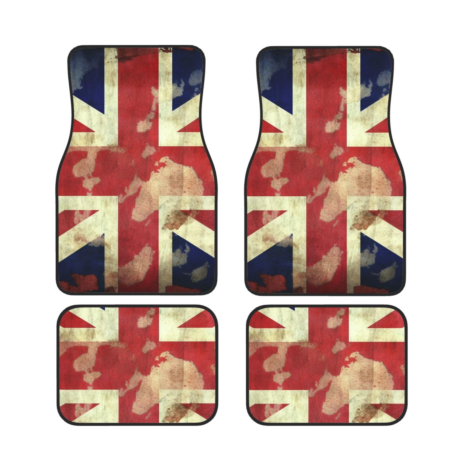 Auto-Fußmatten im Vintage-Stil, Motiv: Union Jack, britische Flagge, 4-teilig, universal, für vorne und hinten, strapazierfähig, Allwetterschutz, Auto-Fußmatte, komplettes Set, Auto-Fußpolster Auto-Fußmatten im Vintage-Stil, Motiv: Union Jack, britische Flagge, 4-teilig, universal, für vorne und hinten, strapazierfähig, Allwetterschutz, Auto-Fußmatte, komplettes Set, Auto-Fußpolster von YNCATXZ